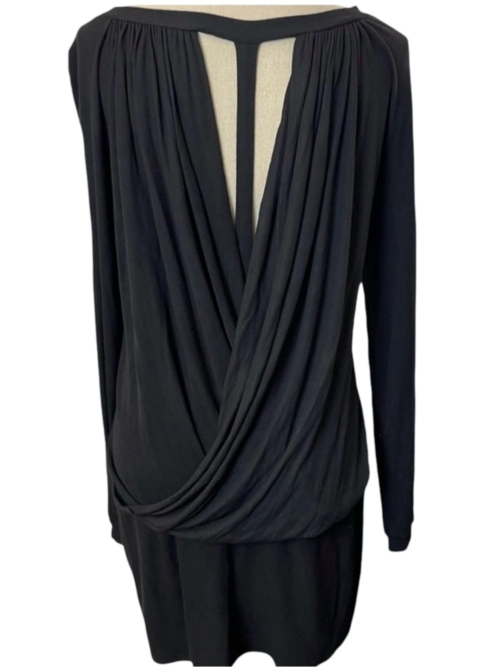 Mason by Michelle Mason Black Long Sleeve Open Draped Back Mini Dress (M)